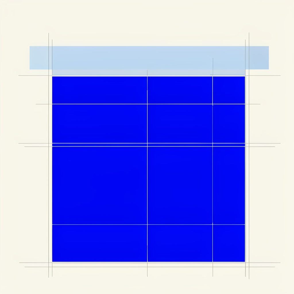Pale neutral off-white background with a faint blue accent bar and thin grey grid markers, evoking a clean editorial wireframe